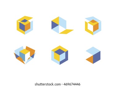 Vector 3d abstract box business concept creative cube design element with flat geometric graphic shapes illustration isolated modern perspective symbol technology