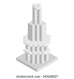 Vector 3d abstract building, paper skyscaper created from cubes or tower formed from blocks