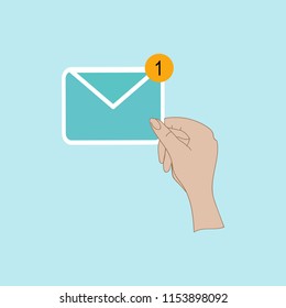 Vector 3D Abstract Illustration. Design Elements for Web, Business. Email message concept. New sms. Hand holding envelope, letter. Delivery of messages. Mail notification sending messages. Coming sms