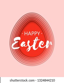 Vector 3d abstract paper cut illustration of coral easter egg shape. Happy easter greeting card or poster template, paper art style. 