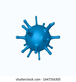 Vector 3d abstract virus, bacteria. Blue cell infected organism isolated on white background.