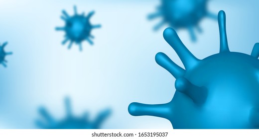 Vektorillustration 3d Abstraktes Virus, Bakterien. Blaue Zellen infizierten Organismus, Virushintergrund.