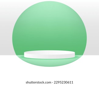 vector 3d Abstract white podium display on top of the Green circles in white background 