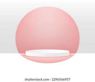 vector 3d Abstract white podium display on top of the Pink circles in white background 