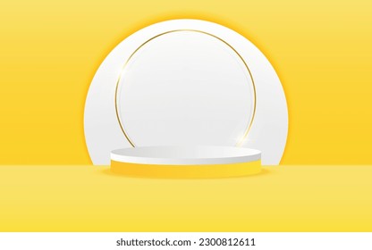 vector 3d Abstract yellow podium display on white circle in yellow background 