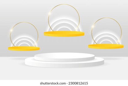 vector 3d Abstract yellow podium display and white podium display on white background 
