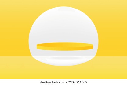 vector 3d Resumen pantalla de podio amarillo en círculo blanco en fondo amarillo 