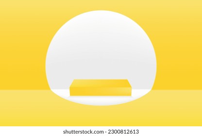 vector 3d Abstract yellow square podium display on white circle in yellow background 