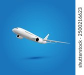 Vector 3d airplane in blue background. Airplane concept. Plane  Air transportation.Advertising banner. 