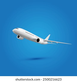 Vector 3d airplane in blue background. Airplane concept. Plane  Air transportation.Advertising banner. 