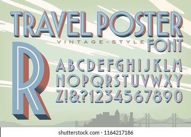 A vector 3d alphabet in the style of vintage travel posters