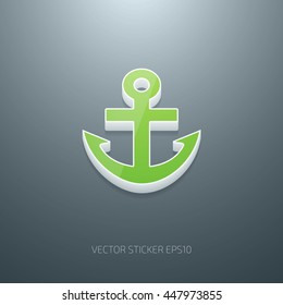 Vector 3d anchor icon. White and green glossy plastic on gray