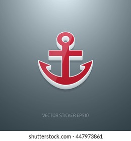 Vector 3d anchor icon. White and red glossy plastic on gray