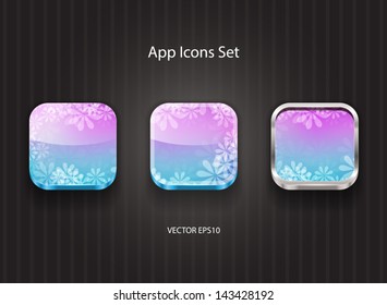 Vector 3d app icons with floral theme