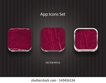 Vector 3d app icons with grungy purple cardboard texture