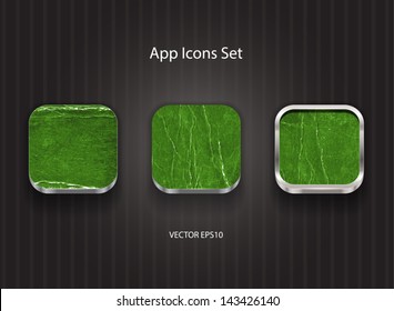 Vector 3d app icons with grungy green cardboard texture