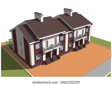 Vector 3d architectural two story townhouse