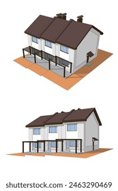 Vektorgrafik 3D architektonisches zweistöckiges Stadthaus