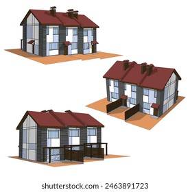 Vector 3d architectural two story townhouse