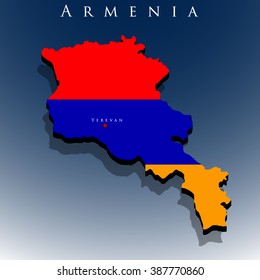 vector 3d Armenia map with a flag on a blue background, EPS 10