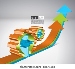 Vector 3D Arrow Moving Upward with Cogwheels