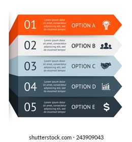 Vector 3d Arrows Infographic. Template For Diagram, Graph, Presentation And Chart. Business Stairs Concept With 5 Options, Parts, Steps Or Processes. Abstract Background.