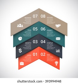 Vector 3d up arrows infographic. Template for diagram, graph, presentation and chart. Business startup concept with 4, 8 options, parts, steps or processes. Infographics background. Data visualization