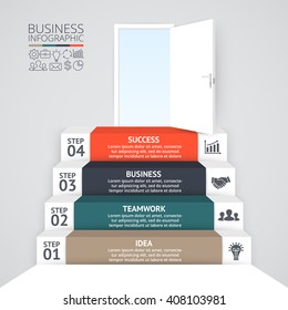 Vector 3d arrows stairs infographic. Template for timeline diagram, targeting graph, finance presentation, chart. Business startup concept with 4 options, parts, steps, processes. Data visualization.