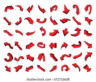 Vector 3D arrows.Doodle arrows set.