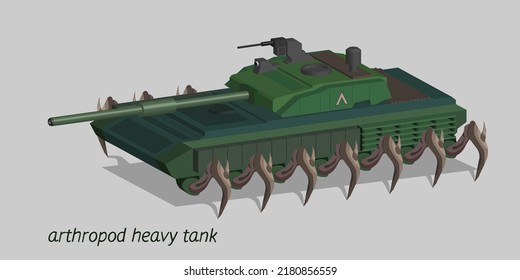 Vector 3d Arthropod Heavy Tank With Seven Legs Instead Of Tracks. Metal And Biological Military Mutant