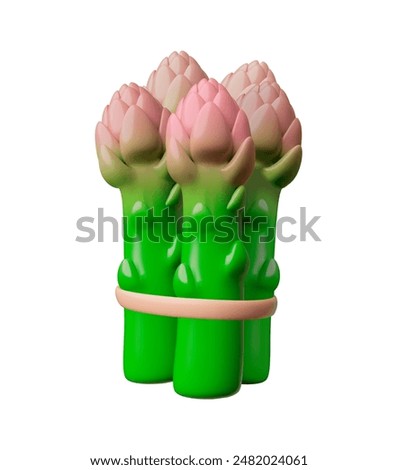 Vector 3D asparagus branches. Detailed realistic illustration of garden asparagus, suitable for food design focused on healthy eating and vegetarian recipes.
