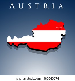 vector 3d Austria map with a flag on a blue background, EPS 10