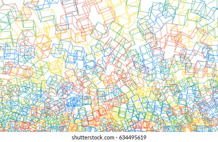 Vector 3D background with crosses or plus signs. Wireframe 3D blocks flying in space. Editable stroke width. Red, blue, yellow and green colorful lines. 