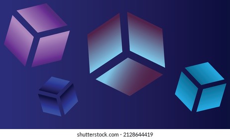 Vector 3D background. Cube composed of three squares. Transparent edges. Background behind the cubes in a gradient blue color.