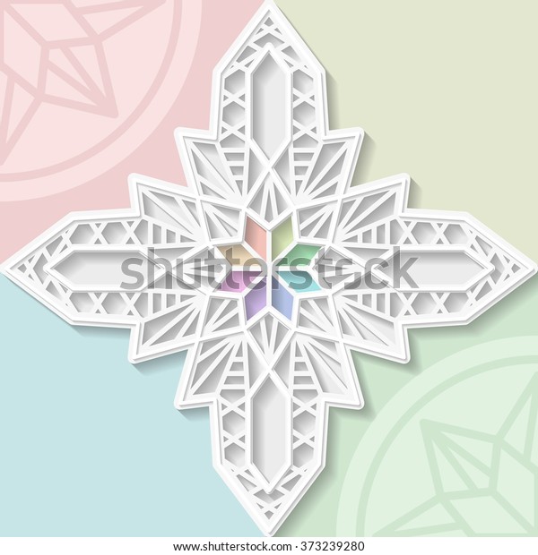 Vector  3D \
background, festive pattern embossing,  lace paper card, star, \
indian ornament, template\
greetings,