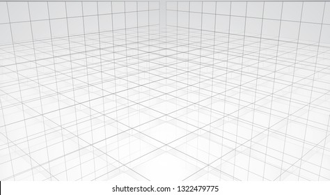 vector 3d background of square grids and lines