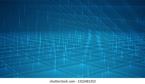 vector 3d background of square grids and lines