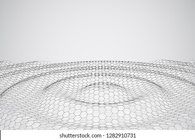 vector 3d background. wave of points. geometric dance. hexagonal futuristic mesh