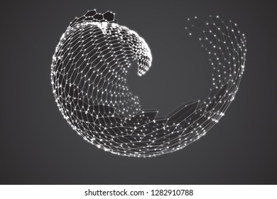 vector 3d background. wave of points. geometric dance. hexagonal futuristic mesh