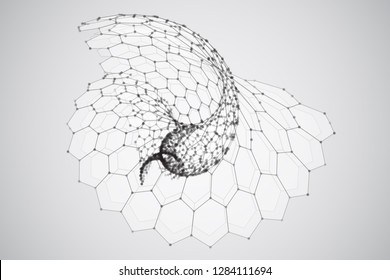 vector 3d background. wave of points. geometric dance. hexagonal futuristic mesh