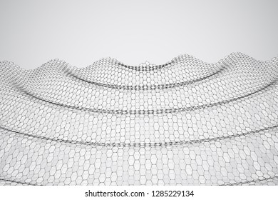 vector 3d background. wave of points. geometric dance. hexagonal futuristic mesh