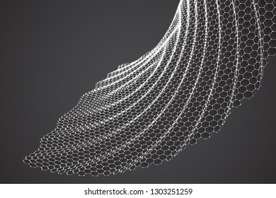 vector 3d background. wave of points. geometric dance. hexagonal futuristic mesh
