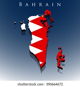 vector 3d Bahrain map with a flag on a blue background, EPS 10
