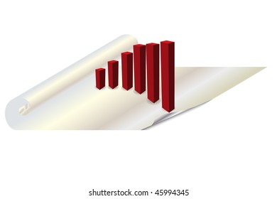 Vector - 3d bar chart or graph standing on a rolled up paper