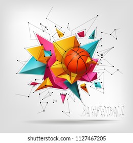 Baloncesto vectorial 3d aislado sobre fondo abstracto moderno. Estilo realista