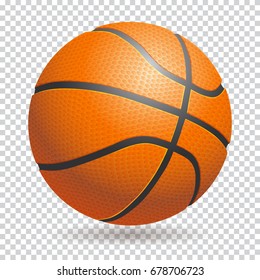 Vector 3d basketball isolated ball on transparent background. Realistic style. Orange and black, classic.