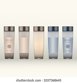 Vector 3D beauty cosmetic product mock up. Isolated realistic bottles for advertising branding. Cosmetic packaging design template