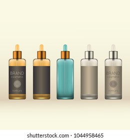 Vector 3D beauty cosmetic product mock up. Isolated realistic bottles for advertising branding. Cosmetic packaging design template