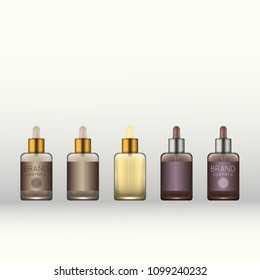 Vector 3D beauty cosmetic product mock up. Isolated realistic bottles for advertising branding. Cosmetic packaging design template