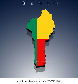 vector 3d Benin map with a flag on a blue background, EPS 10
